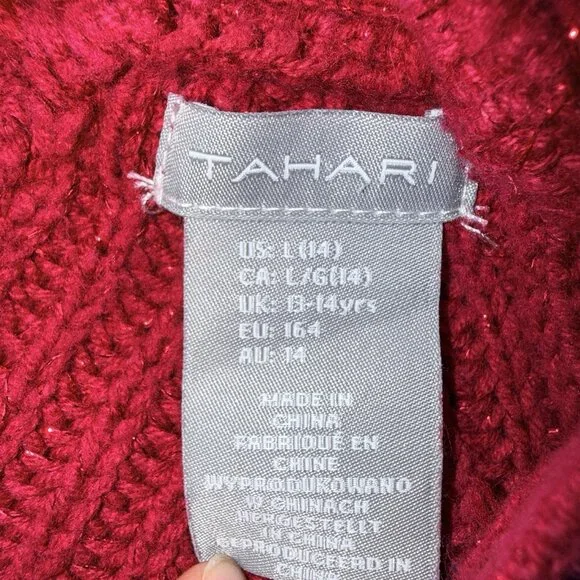 Tahari Red Sparkly Cable Knit Sweater Girls L 14 - Picture 4 of 5